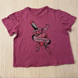 Ed hardy heart sword graphic crop top medium
